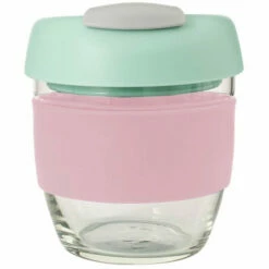 Avanti Glass Gocup Reusable Coffee Cup 236ml - Pink/mint/grey