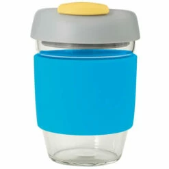 Avanti Glass Gocup Reusable Coffee Cup 355ml - Blue/grey/yellow