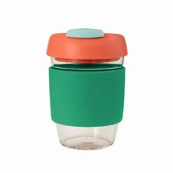 Avanti Glass Gocup Reusable Coffee Cup 355ml - Green/coral/seafoam