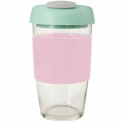 Avanti Glass Gocup Reusable Coffee Cup 473ml - Pink/mint/grey