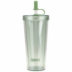 Oasis Double Wall Smoothie Tumbler With Straw Green Apple