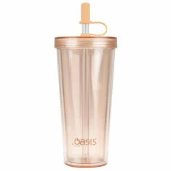 Oasis Double Wall Smoothie Tumbler With Straw 520ml Peach